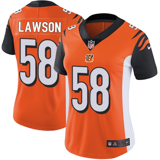 Women's Nike Cincinnati Bengals 58 Carl Lawson Vapor Untouchable Limited Orange Alternate NFL Jersey