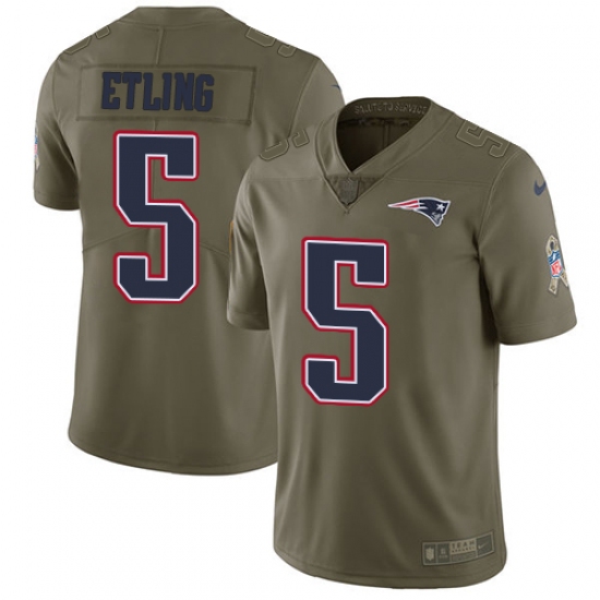 Youth Nike New England Patriots 5 Danny Etling Limited Olive 2017 Salute to Service NFL Jersey