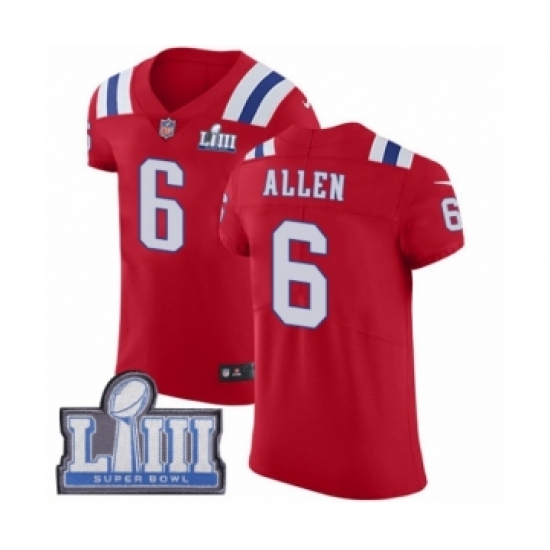 Men's Nike New England Patriots 6 Ryan Allen Red Alternate Vapor Untouchable Elite Player Super Bowl LIII Bound NFL Jersey