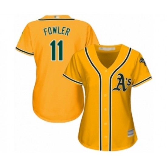 Women's Oakland Athletics 11 Dustin Fowler Authentic Gold Alternate 2 Cool Base Baseball Player Jersey