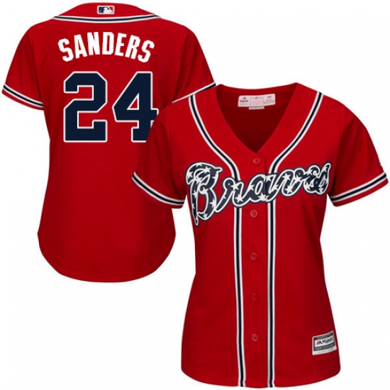 Women's Majestic Atlanta Braves 24 Deion Sanders Authentic Red Alternate Cool Base MLB Jersey