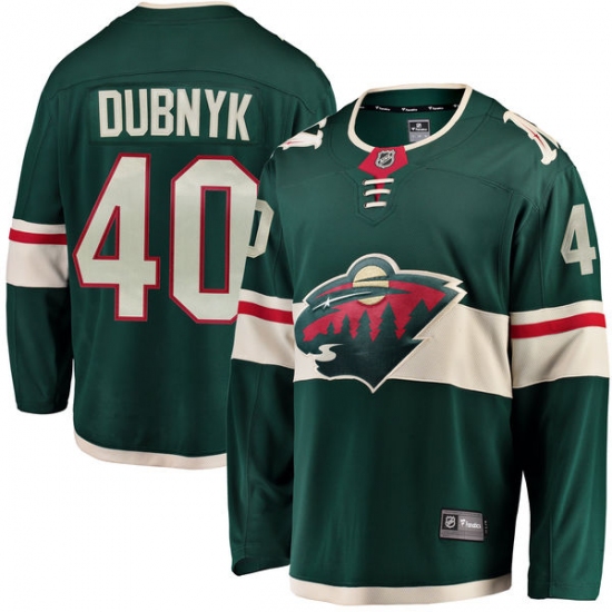 Men's Minnesota Wild 40 Devan Dubnyk Authentic Green Home Fanatics Branded Breakaway NHL Jersey