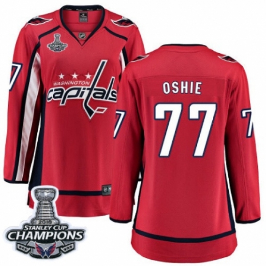 Women's Washington Capitals 77 T.J. Oshie Fanatics Branded Red Home Breakaway 2018 Stanley Cup Final Champions NHL Jersey
