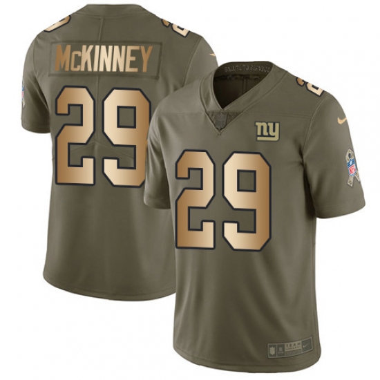Men's New York Giants 29 Xavier McKinney Olive Gold Stitched Limited 2017 Salute To Service Jersey