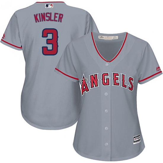 Women's Majestic Los Angeles Angels of Anaheim 3 Ian Kinsler Authentic Grey Road Cool Base MLB Jersey