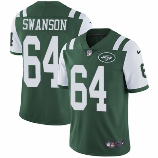 Men's Nike New York Jets 64 Travis Swanson Green Team Color Vapor Untouchable Limited Player NFL Jersey