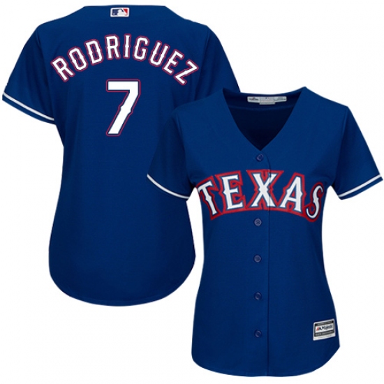 Women's Majestic Texas Rangers 7 Ivan Rodriguez Authentic Royal Blue Alternate 2 Cool Base MLB Jersey