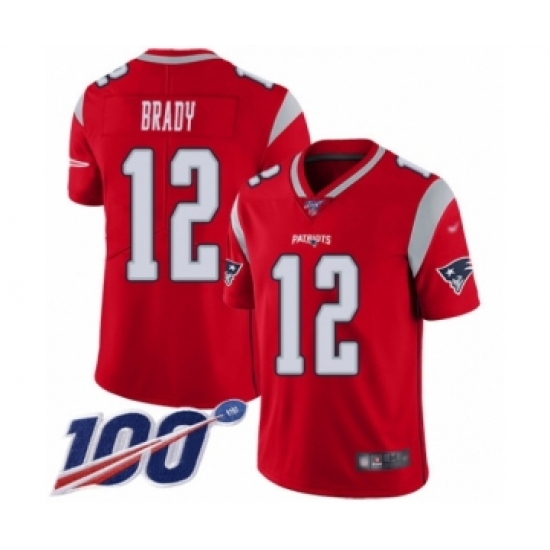 Men's New England Patriots 12 Tom Brady Limited Red Inverted Legend 100th Season Football Jersey