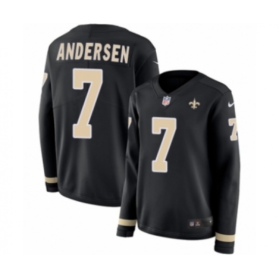 Women's Nike New Orleans Saints 7 Morten Andersen Limited Black Therma Long Sleeve NFL Jersey