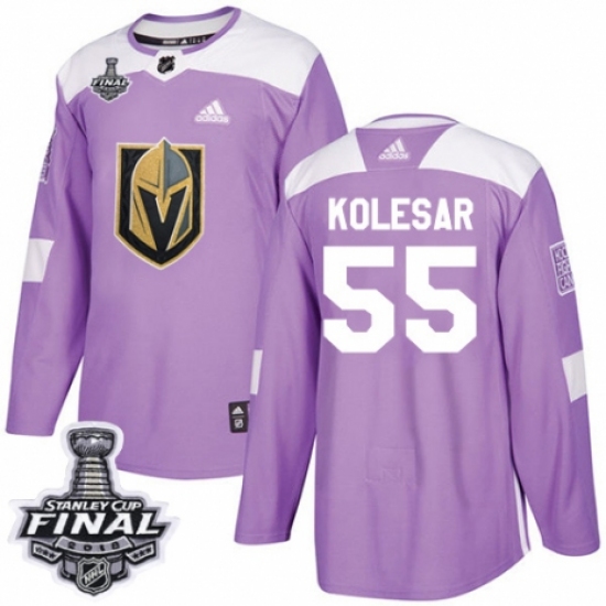 Men's Adidas Vegas Golden Knights 55 Keegan Kolesar Authentic Purple Fights Cancer Practice 2018 Stanley Cup Final NHL Jersey