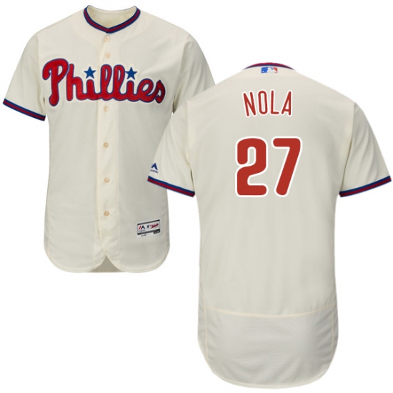 Men's Majestic Philadelphia Phillies 27 Aaron Nola Cream Alternate Flex Base Authentic Collection MLB Jersey