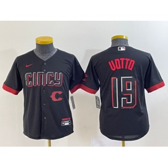 Youth Cincinnati Reds 19 Joey Votto Black 2023 City Connect Cool Base Stitched Jersey1