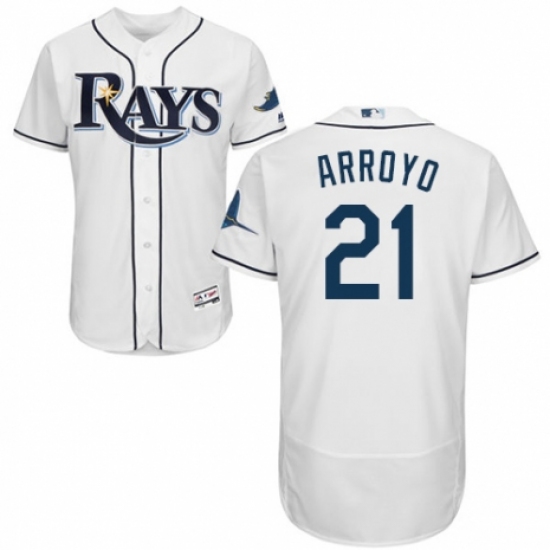 Men's Majestic Tampa Bay Rays 21 Christian Arroyo Home White Home Flex Base Authentic Collection MLB Jersey