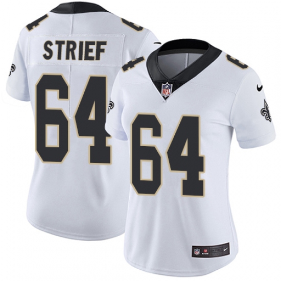 Women's Nike New Orleans Saints 64 Zach Strief White Vapor Untouchable Limited Player NFL Jersey