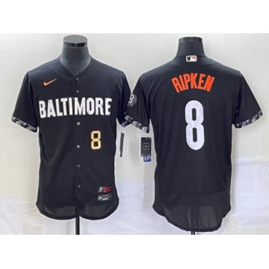 Men's Baltimore Orioles 8 Cal Ripken Jr Number Black 2023 City Connect Flex Base Stitched Jersey 2