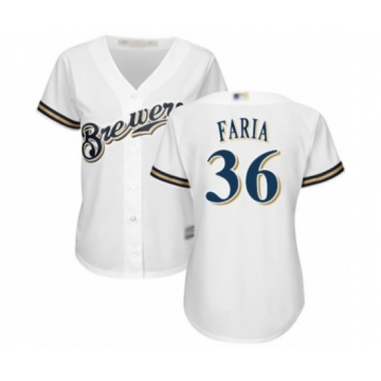 Women's Milwaukee Brewers 36 Jake Faria Authentic White Home Cool Base Baseball Player Jersey