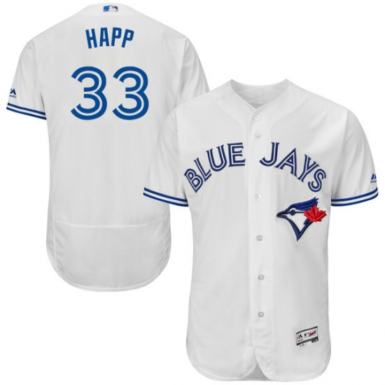 Men's Majestic Toronto Blue Jays 33 J.A. Happ White Home Flex Base Authentic Collection MLB Jersey