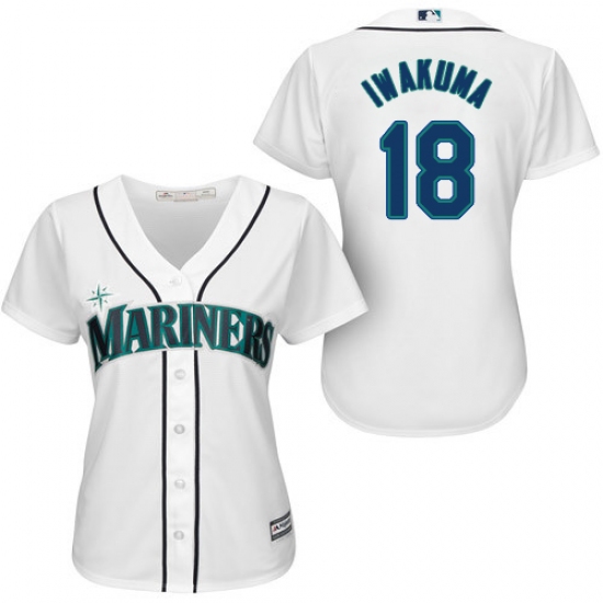 Women's Majestic Seattle Mariners 18 Hisashi Iwakuma Authentic White Home Cool Base MLB Jersey