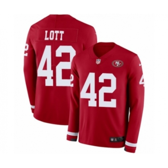 Men's Nike San Francisco 49ers 42 Ronnie Lott Limited Red Therma Long Sleeve NFL Jersey