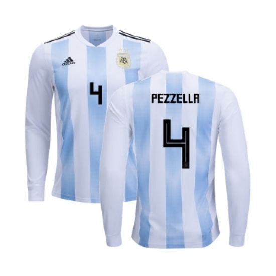 Argentina 4 Pezzella Home Long Sleeves Kid Soccer Country Jersey