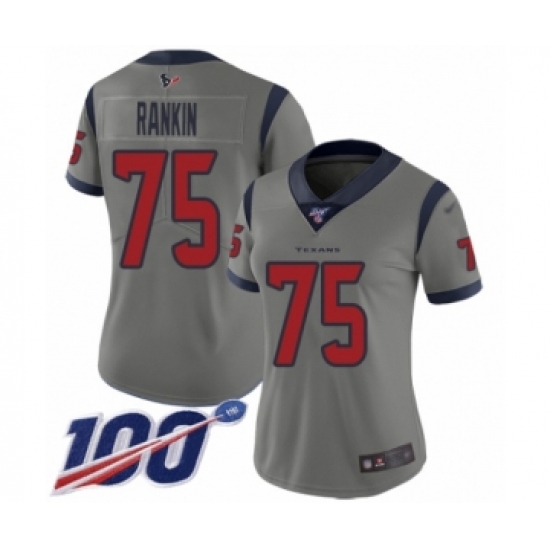 Women's Houston Texans 75 Martinas Rankin Limited Gray Inverted Legend 100th Season Football Jersey