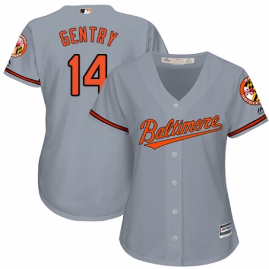 Women's Majestic Baltimore Orioles 14 Craig Gentry Replica Grey Road Cool Base MLB Jersey