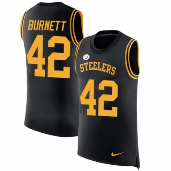 Men's Nike Pittsburgh Steelers 42 Morgan Burnett Black Rush Player Name & Number Tank Top NFL Jersey