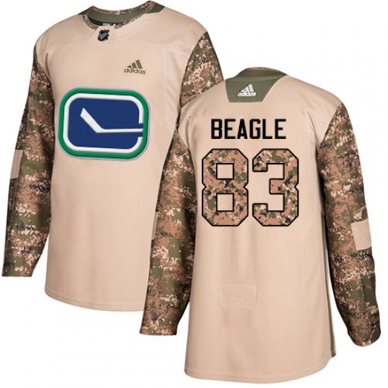 Youth Adidas Vancouver Canucks 83 Jay Beagle Authentic Camo Veterans Day Practice NHL Jersey