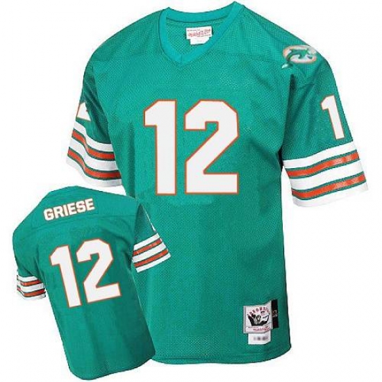 Mitchell and Ness Miami Dolphins 12 Bob Griese Aqua Green Team Color Authentic Throwback NFL Jersey