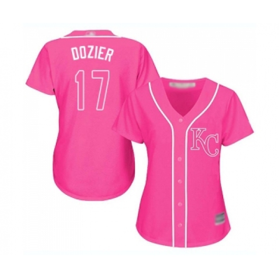 Women's Kansas City Royals 17 Hunter Dozier Replica Pink Fashion Cool Base Baseball Jersey