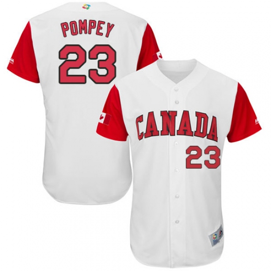 Men's Canada Baseball Majestic 23 Dalton Pompey White 2017 World Baseball Classic Authentic Team Jersey
