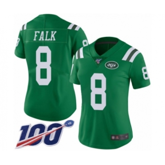 Women's New York Jets 8 Luke Falk Limited Green Rush Vapor Untouchable 100th Season Football Jersey
