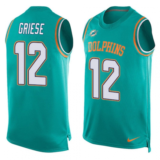 Men's Nike Miami Dolphins 12 Bob Griese Limited Aqua Green Player Name & Number Tank Top NFL Jersey