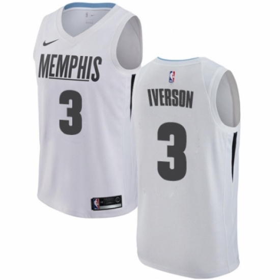 Men's Nike Memphis Grizzlies 3 Allen Iverson Authentic White NBA Jersey - City Edition