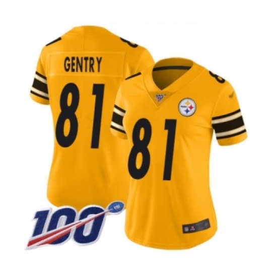 Women's Pittsburgh Steelers 81 Zach Gentry Limited Gold Inverted Legend 100th Season Football Jersey