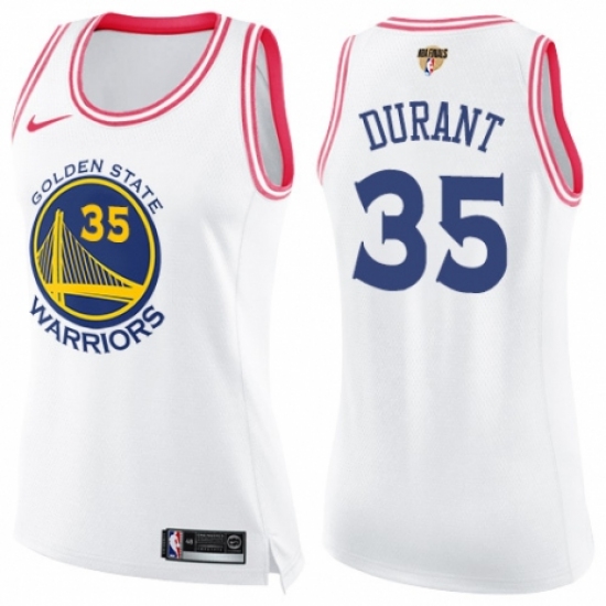 Women's Nike Golden State Warriors 35 Kevin Durant Swingman White/Pink Fashion 2018 NBA Finals Bound NBA Jersey