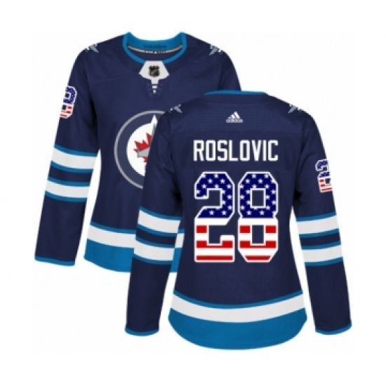 Women's Adidas Winnipeg Jets 28 Jack Roslovic Authentic Navy Blue USA Flag Fashion NHL Jersey