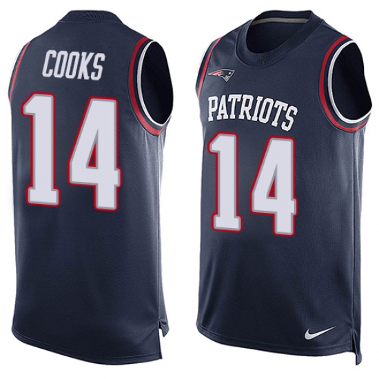 Men's Nike New England Patriots 14 Brandin Cooks Limited Navy Blue Player Name & Number Tank Top NFL Jersey