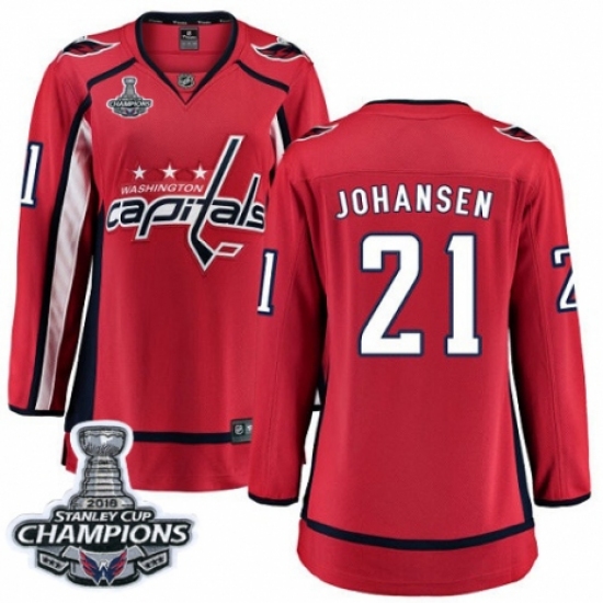 Women's Washington Capitals 21 Lucas Johansen Fanatics Branded Red Home Breakaway 2018 Stanley Cup Final Champions NHL Jersey