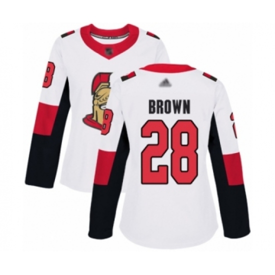 Women's Ottawa Senators 28 Connor Brown Authentic White Away Hockey Jersey