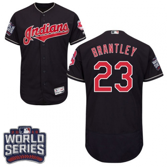 Men's Majestic Cleveland Indians 23 Michael Brantley Navy Blue 2016 World Series Bound Flexbase Authentic Collection MLB Jersey
