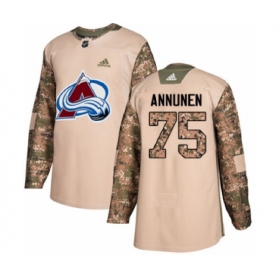 Youth Adidas Colorado Avalanche 75 Justus Annunen Authentic Camo Veterans Day Practice NHL Jersey