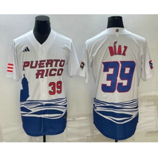 Men's Puerto Rico Baseball 39 Edwin Diaz Number 2023 White World Baseball Classic Stitched Jerseys