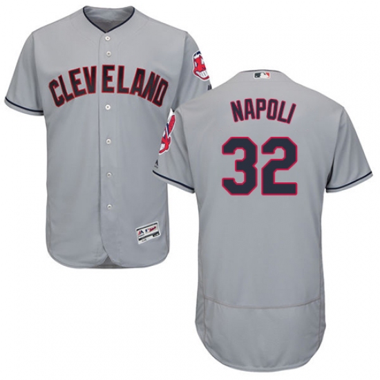 Men's Majestic Cleveland Indians 32 Mike Napoli Grey Road Flex Base Authentic Collection MLB Jersey