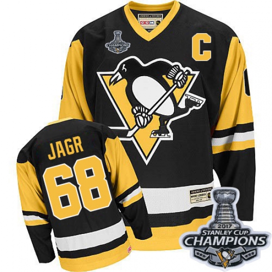 Men's CCM Pittsburgh Penguins 68 Jaromir Jagr Premier Black Throwback 2017 Stanley Cup Champions NHL Jersey