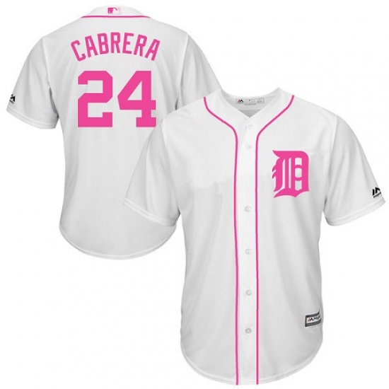 Men's Majestic Detroit Tigers 24 Miguel Cabrera Replica White 2016 Mother's Day Fashion Cool Base MLB Jersey
