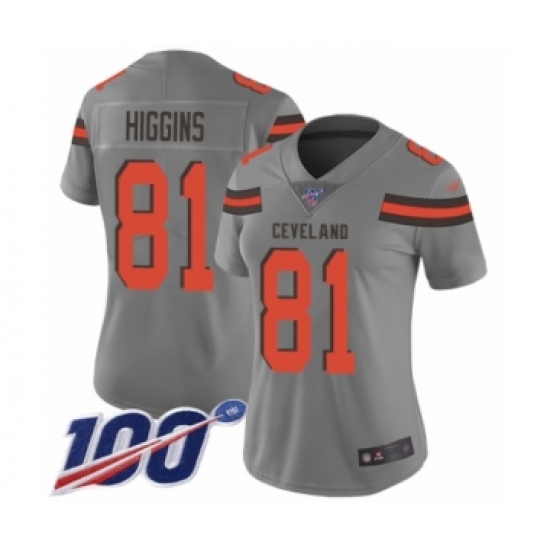 Women's Cleveland Browns 81 Rashard Higgins Limited Gray Inverted Legend 100th Season Football Jersey