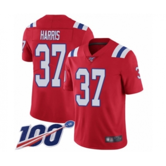 Men's New England Patriots 37 Damien Harris Red Alternate Vapor Untouchable Limited Player 100th Season Football Jersey