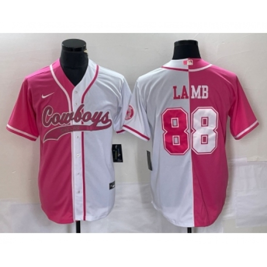 Men's Nike Dallas Cowboys 88 CeeDee Lamb Pink White Two Tone Cool Base Stitched Baseball Jersey