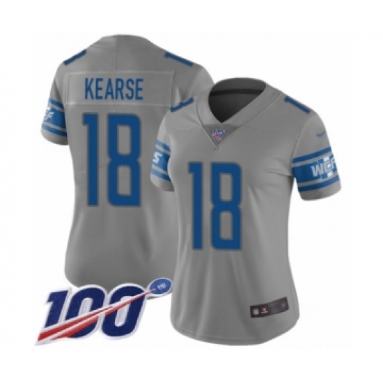 Women's Detroit Lions 18 Jermaine Kearse Limited Gray Inverted Legend 100th Season Football Jersey